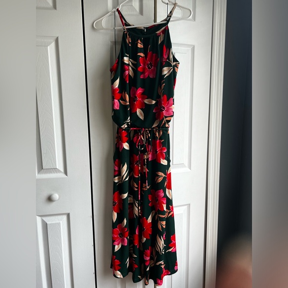 28. NWOT Maggy London Lottie Knit Crop Jumpsuit Size 12 Green Floral Medium - Picture 4 of 7